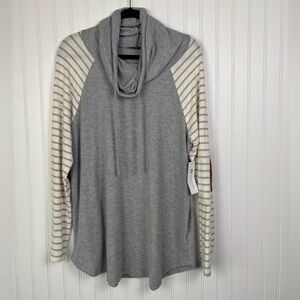 NWT Pink Clover Julley Elbow Patch Detail Brushed Knit Top Grey Cream Stripe XS